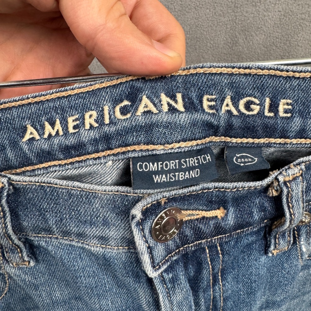 American Eagle Low-Rise Baggy Straight Seamed Distressed Jeans Womens 8 Regular - Picture 9 of 12